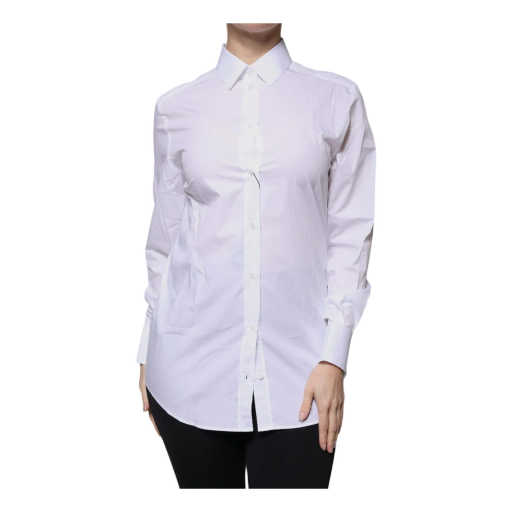 Dolce & Gabbana Women's White Shirts, 2XS, Cotton Collared Shirt With Button Closure