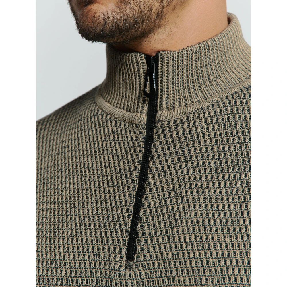 No Excess Melange Half-Zip Pullover Stijlvol Comfort Gray Heren