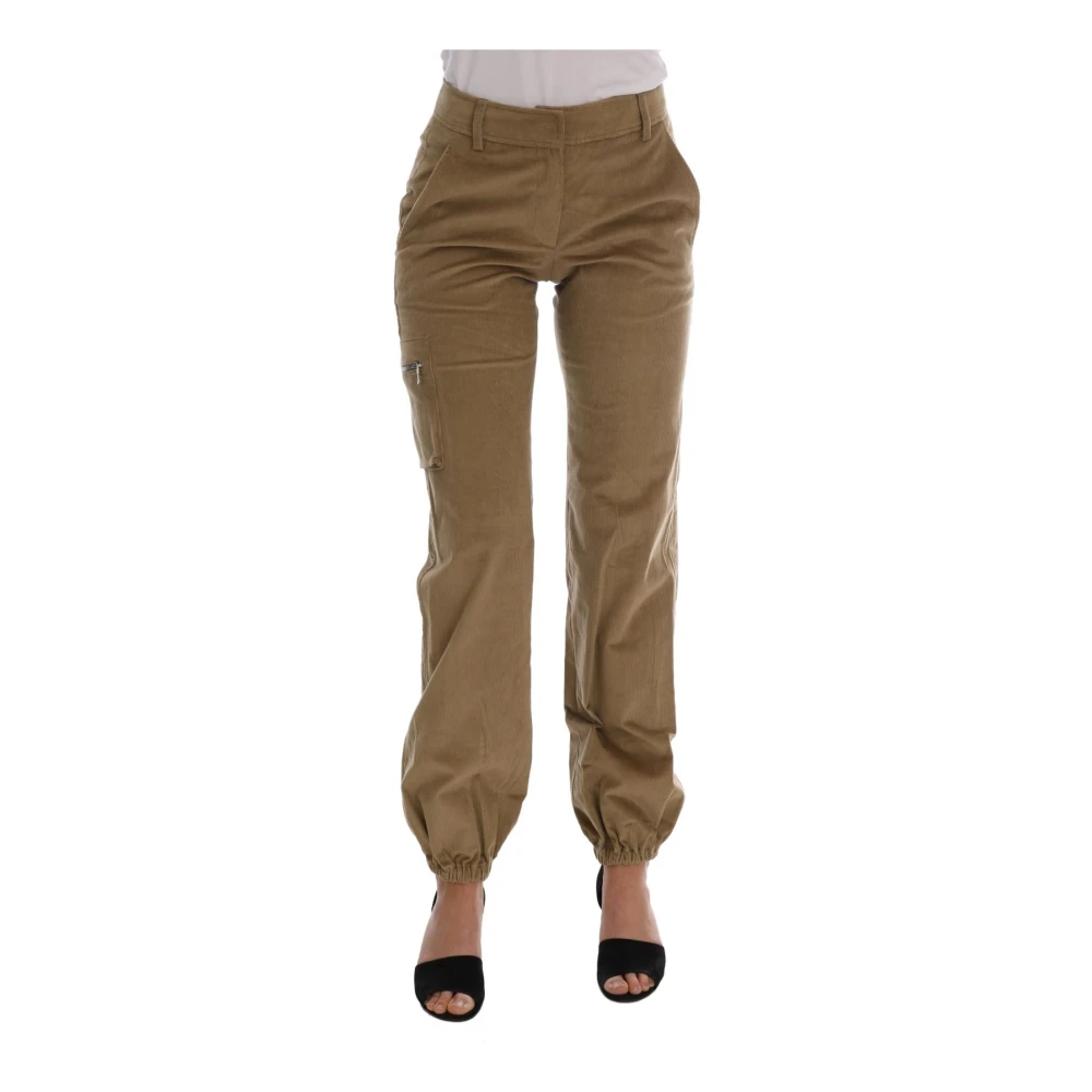 Ermanno Scervino Women's Beige Straight Trousers,, Corduroy Casual Trousers With Logo 2XS