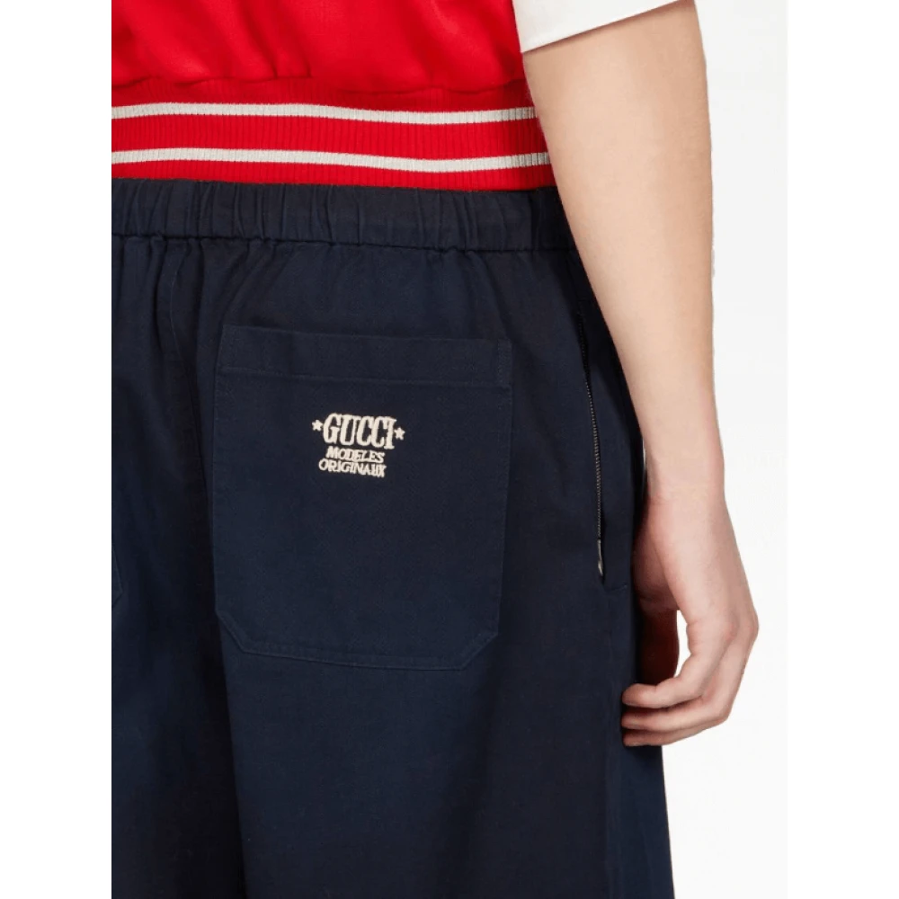 Gucci Shorts van keperstof met geborduurd logo Blue Heren