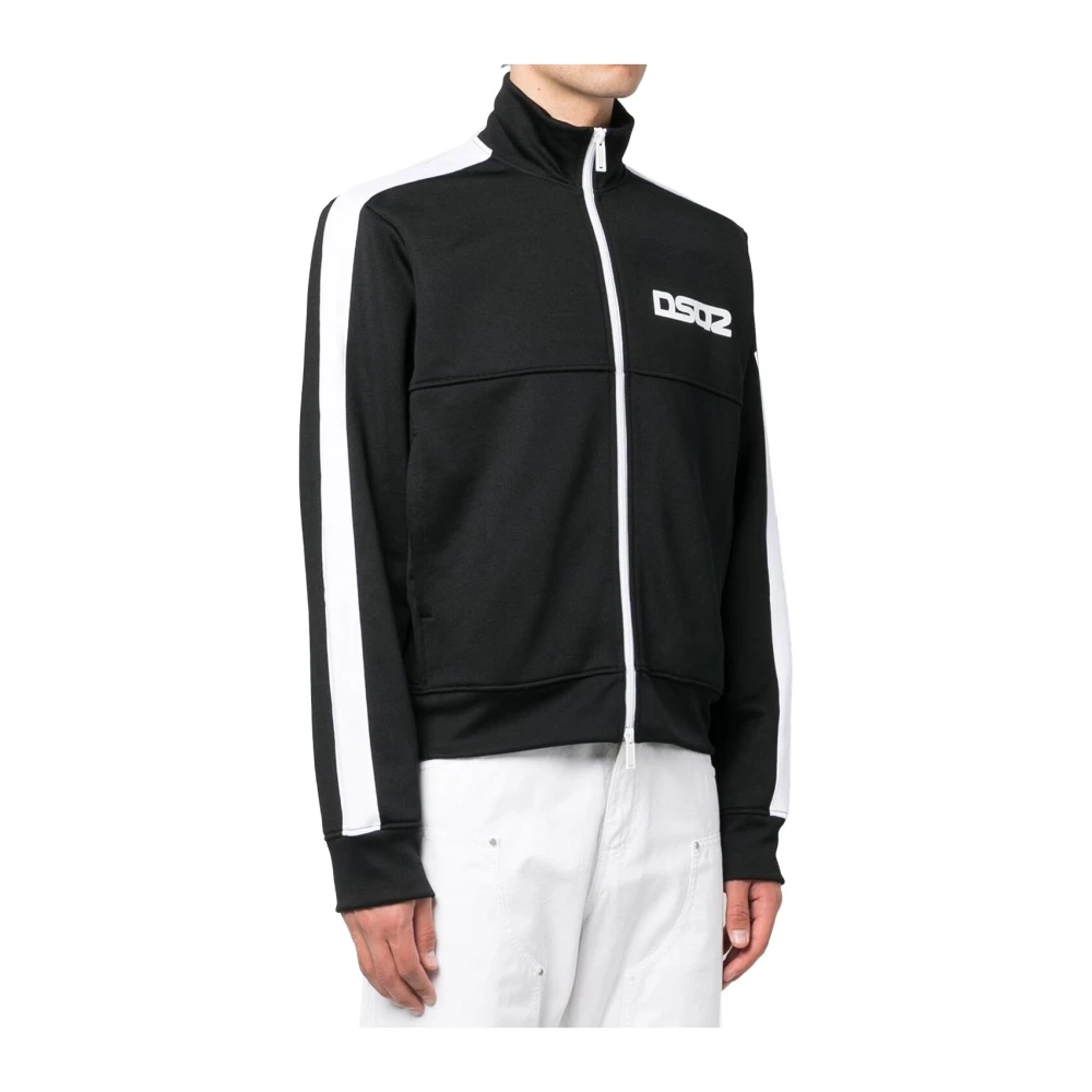 Dsquared2 Logo Print Zip Sweatshirt Black Heren