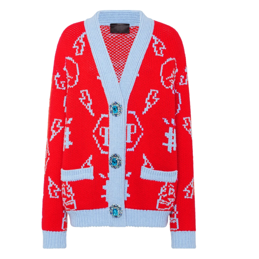 Philipp Plein Mujer Rojo - Jacquard Cardigan Monogram - Knitwear - L