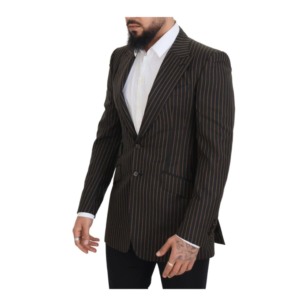 Dolce & Gabbana Men's Brown Peak Lapel Slim Fit Pinstripe Blazer