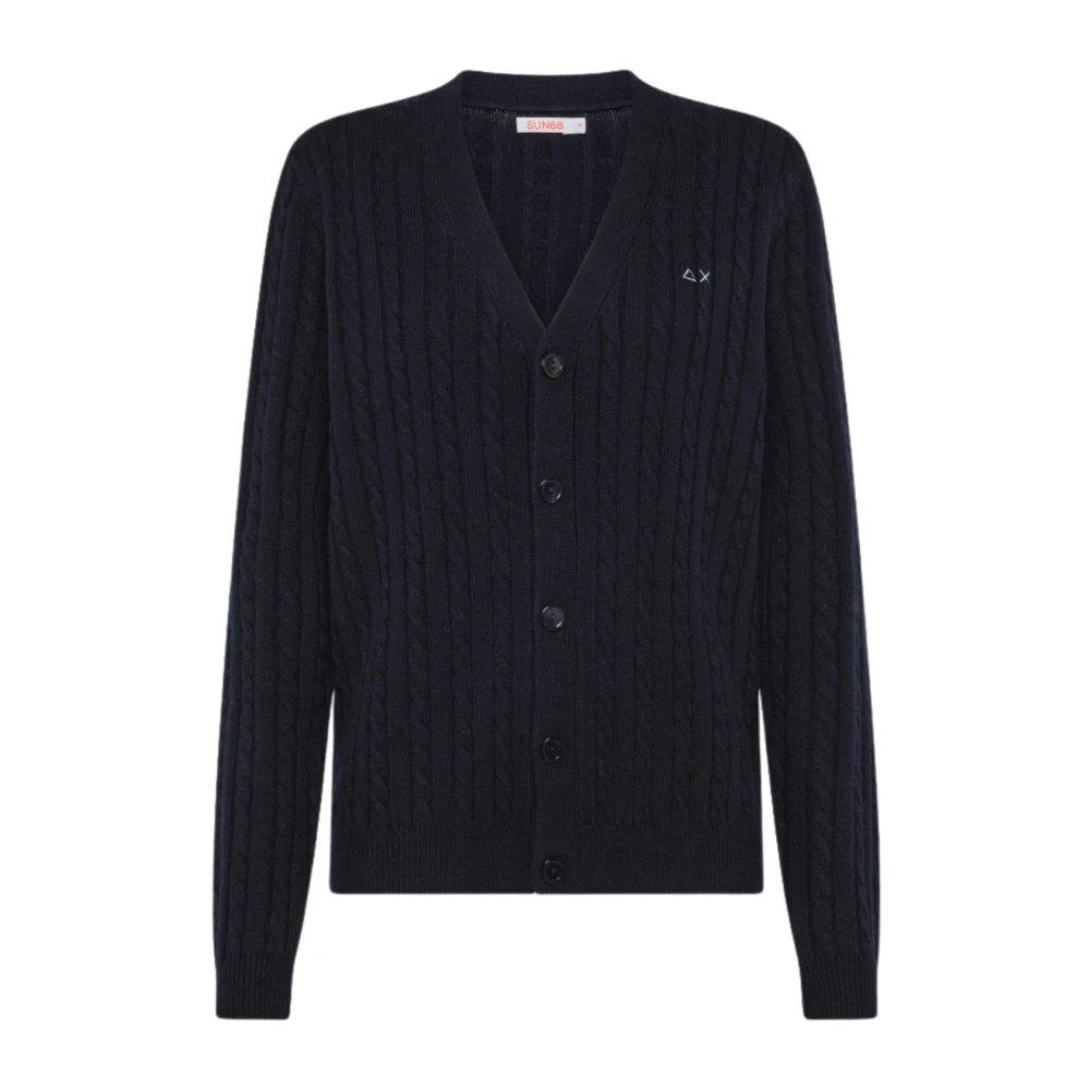 Sun68 Blauwe Merinowol Vest met Vlechtpatroon Blue Heren