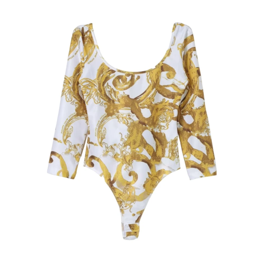 Versace Jeans Couture Wit Goud Barocco Print Bodysuit White Dames