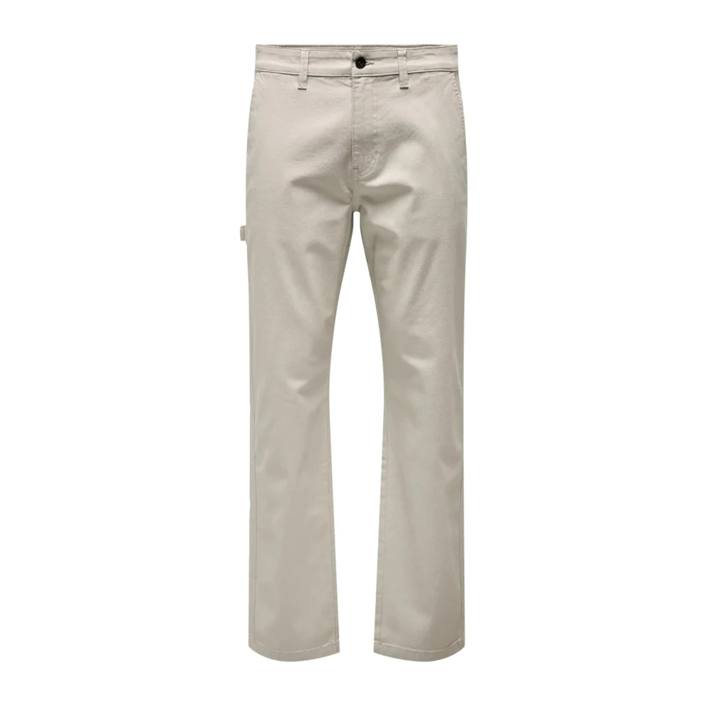 Only & Sons Men's Beige Straight Trousers, W33 L32, Loose Work Trousers