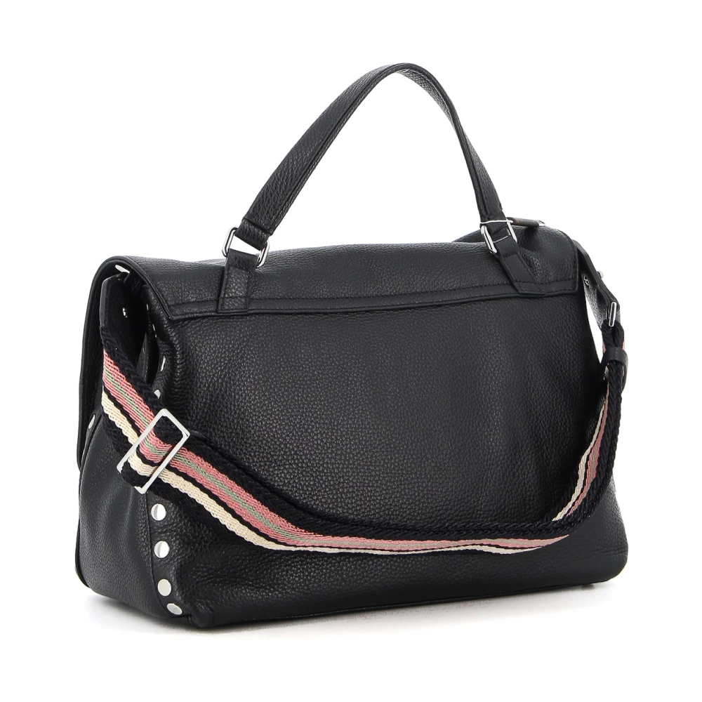 Zanellato Zwarte leren draagtas met twist-lock Black Dames