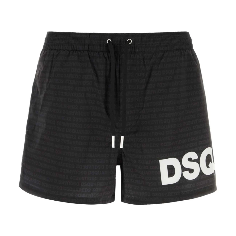 Dsquared2 Men's Black Beachwear, M, Logo-Print Swim Shorts