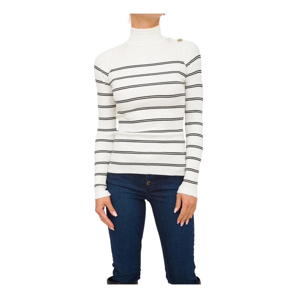 Liu Jo Women's White Turtlenecks, S, Striped Turtleneck