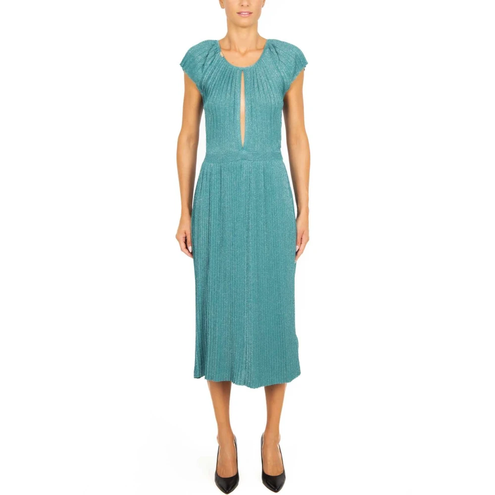 Elisabetta Franchi Groene Lurex Jersey Midi Jurk Green Dames
