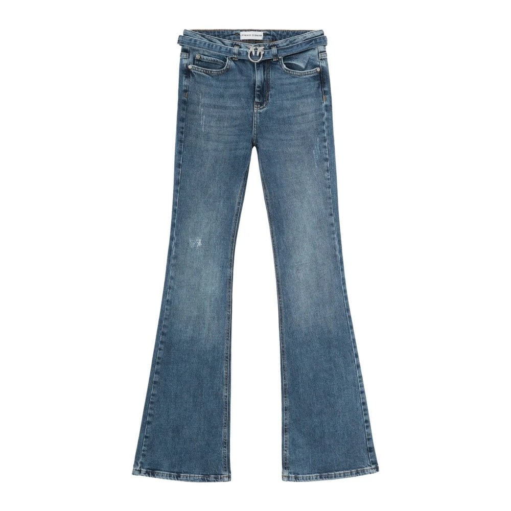 Pinko Blauwe Flared Jeans Love Birds Riem Blue Dames