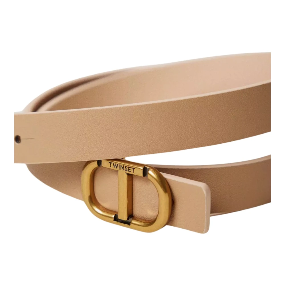 Twinset Omkeerbare leren riem met ovale gesp Beige Dames