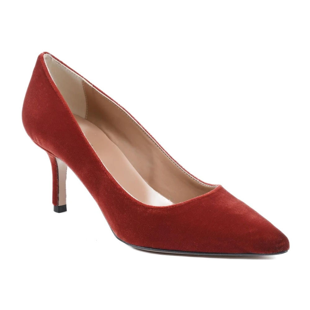 19v69 Italia Rode Velvet Block Heel Pump Red Dames