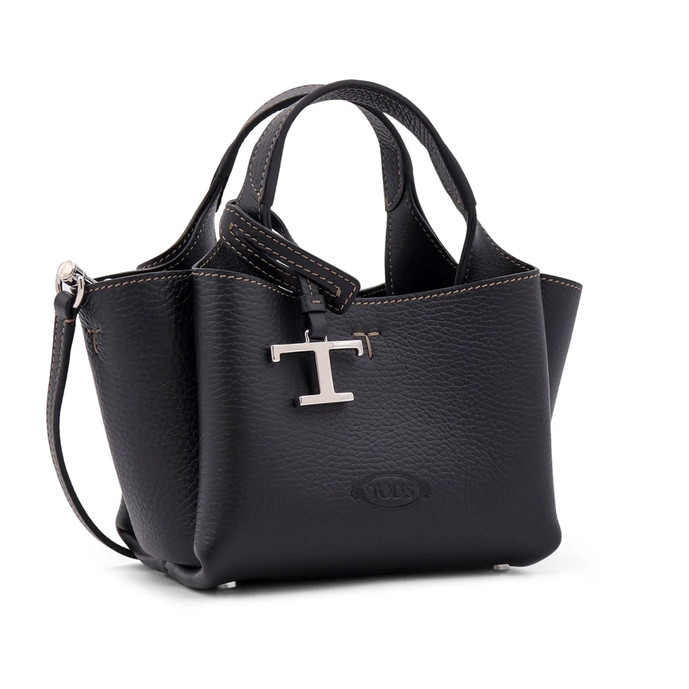 TOD'S Zwarte leren handtas met Micro TRC Black Dames