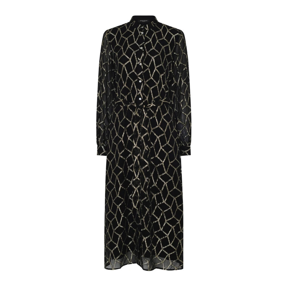 Bruuns Bazaar Zwarte jurk met pofmouwen en glitterpatroon Black Dames