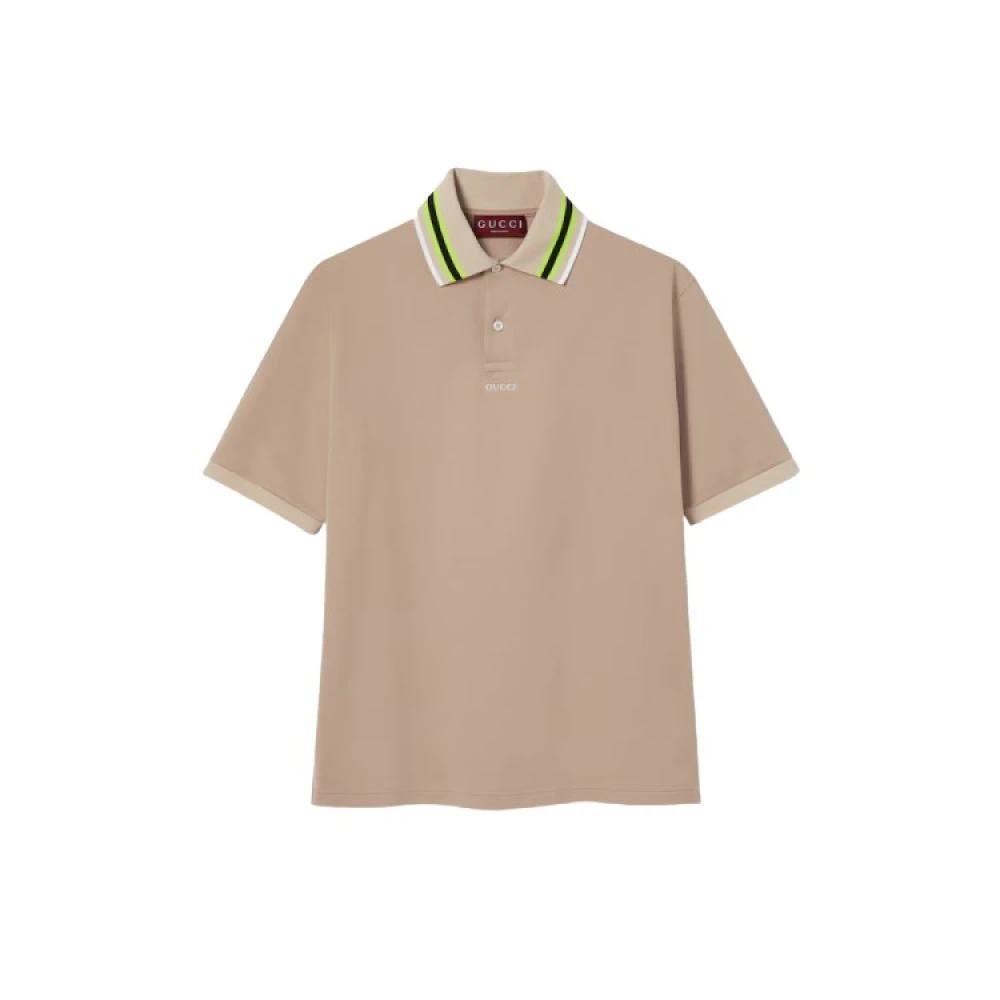 Gucci Bomull Broderad Polotröja Beige, Herr