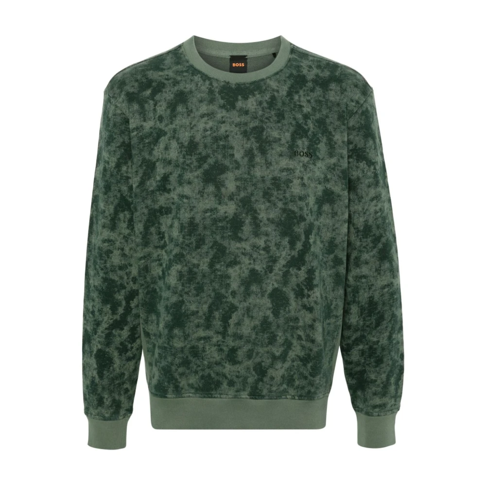 Boss Orange Groene Katoenen Trui met Ribboorden Green Heren