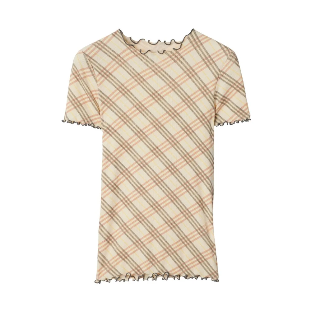 Burberry Geruite Katoenen T-shirt Beige Dames