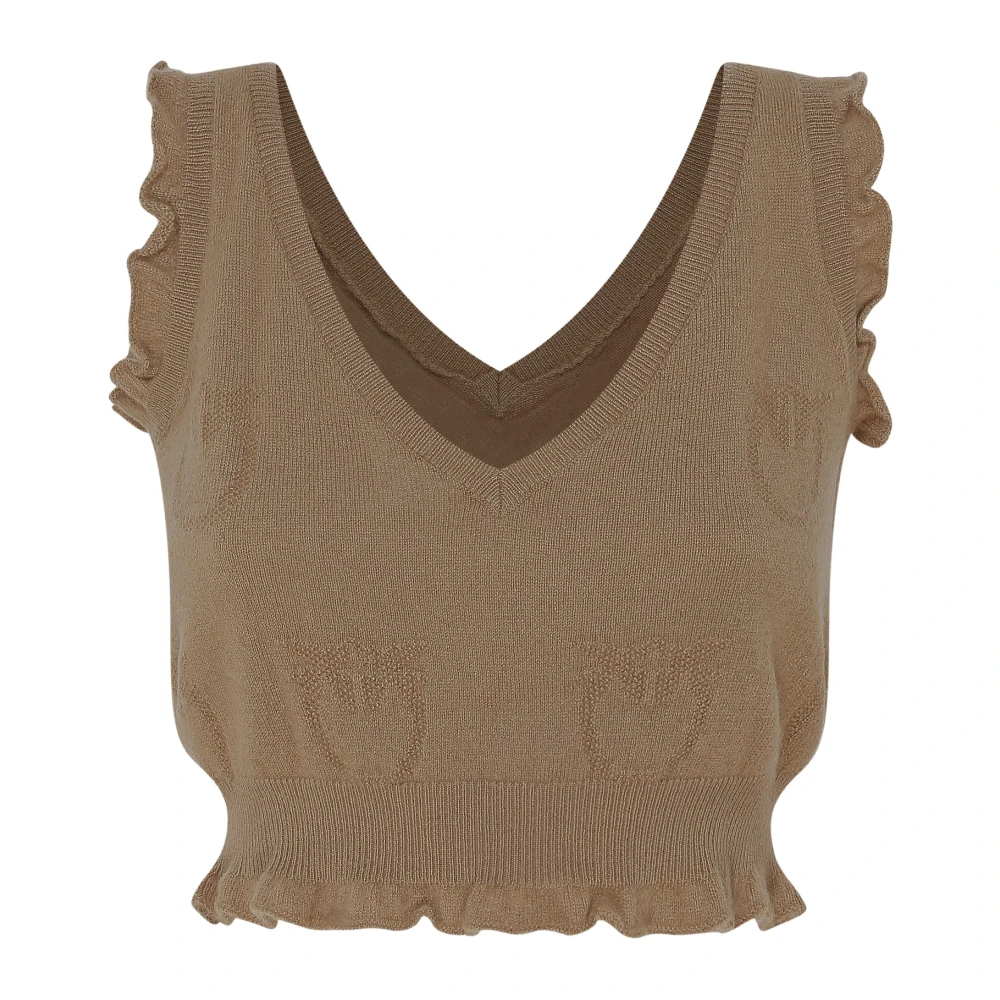 Pinko V-hals Geborduurde Cashmere Top Brown Dames