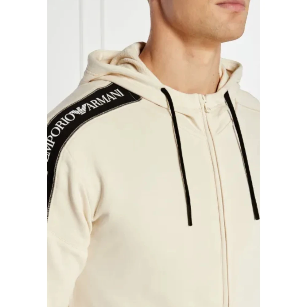 Emporio Armani EA7 Witkap Grijs Full-Zip Hoodie Sweater Beige Heren