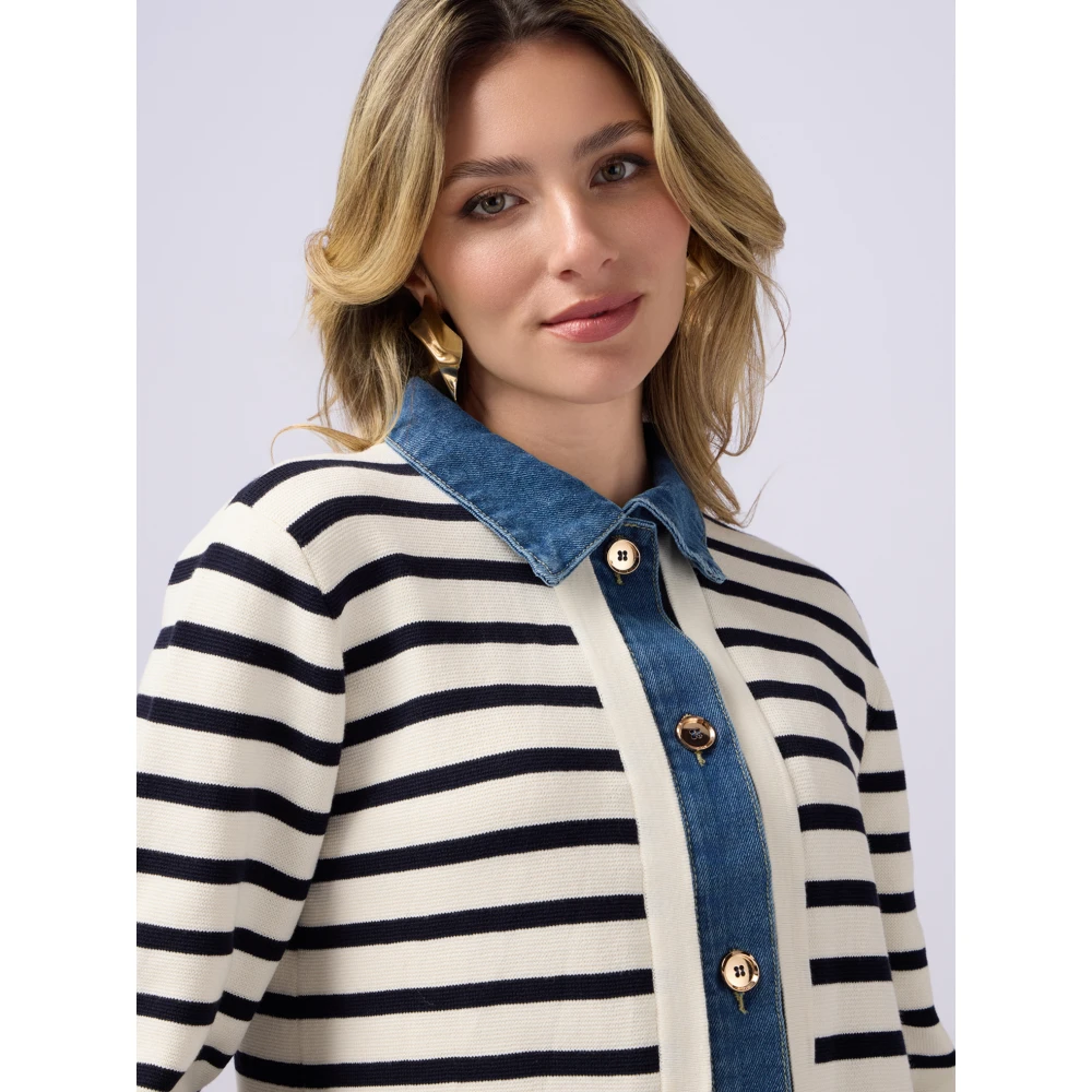 Oltre Vest met denim inzetstukken Beige Dames