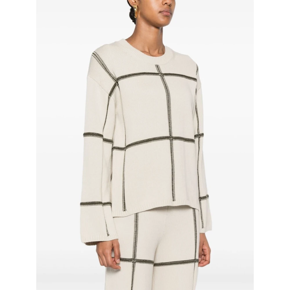 joseph Grid Crew Neck Longsleeve Top Beige Dames