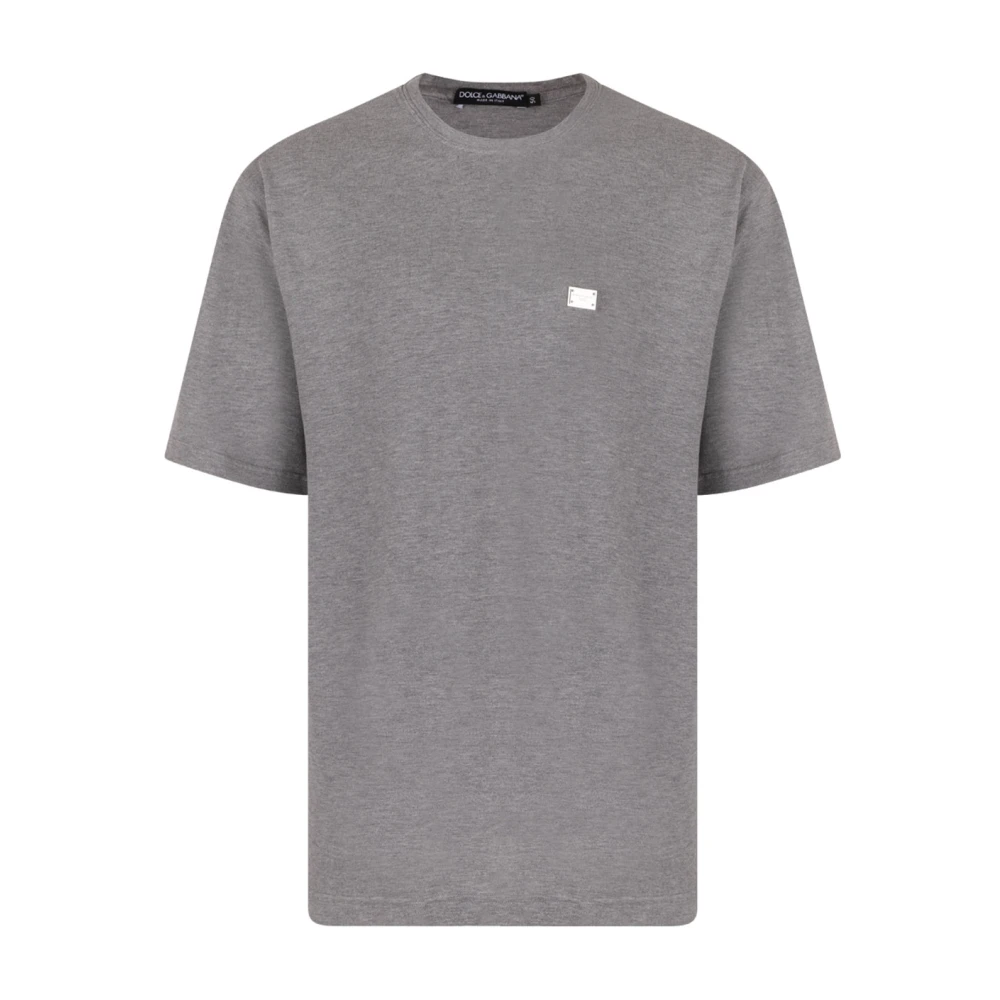 Dolce & Gabbana Men's Gray T-Shirts, L, Logo Plaque T-Shirt