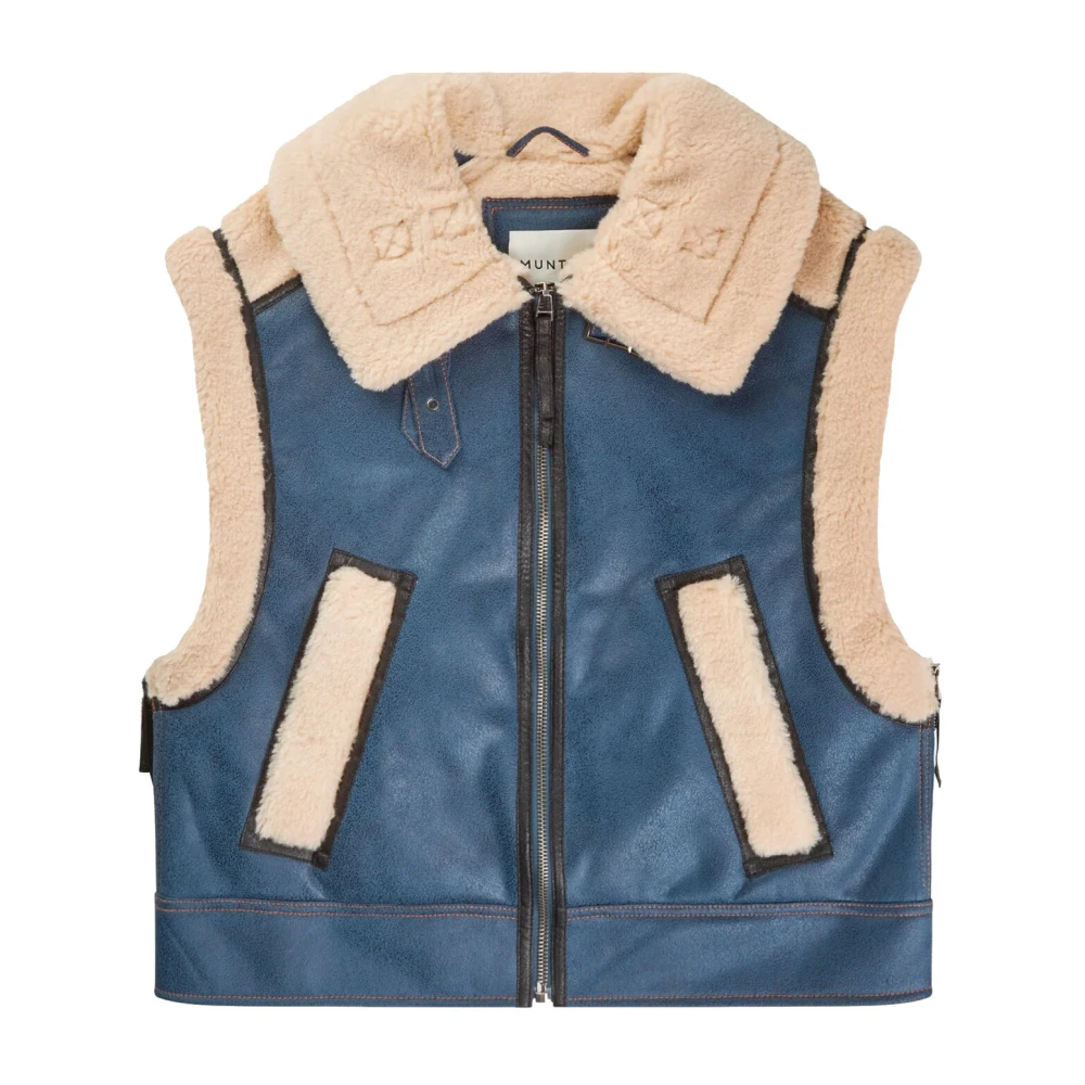 Munthe Blauwe vegan leren vest met pluche voering Blue Dames