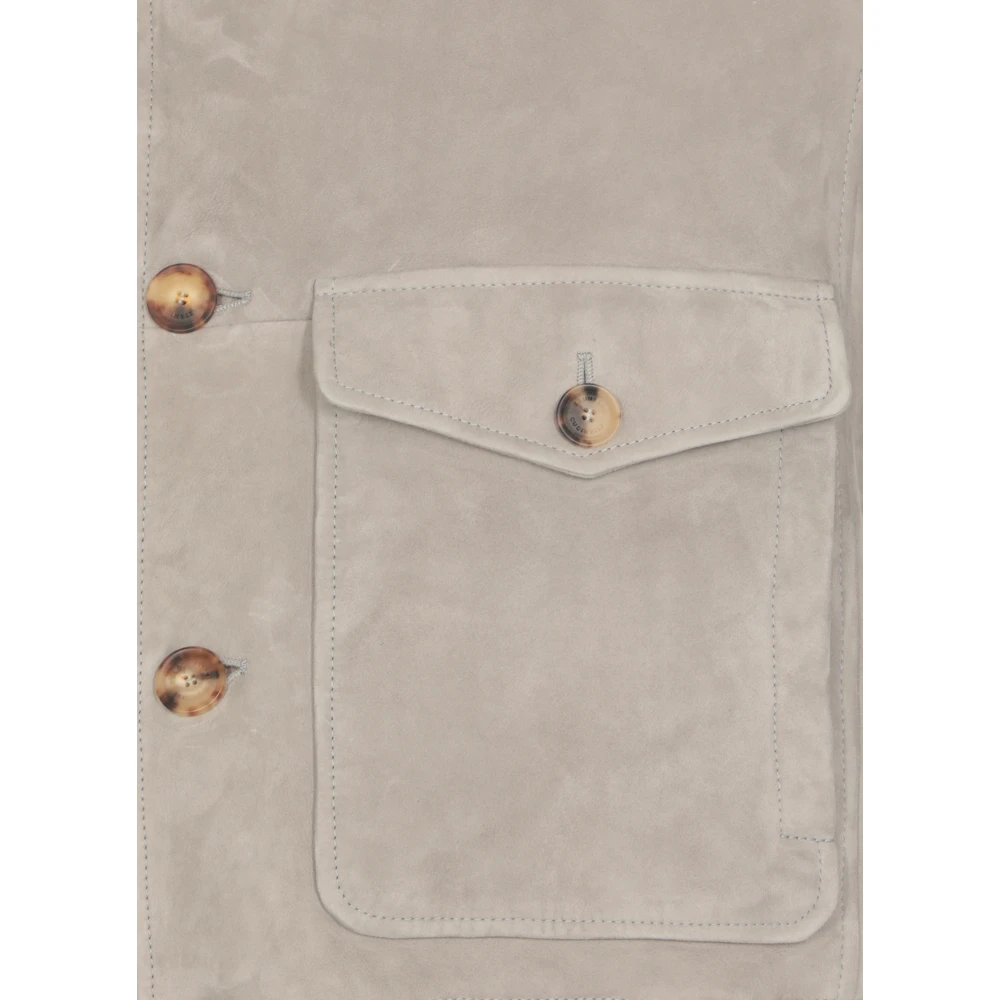 BRUNELLO CUCINELLI Grijze Suède Leren Cashmere Jas Gray Heren