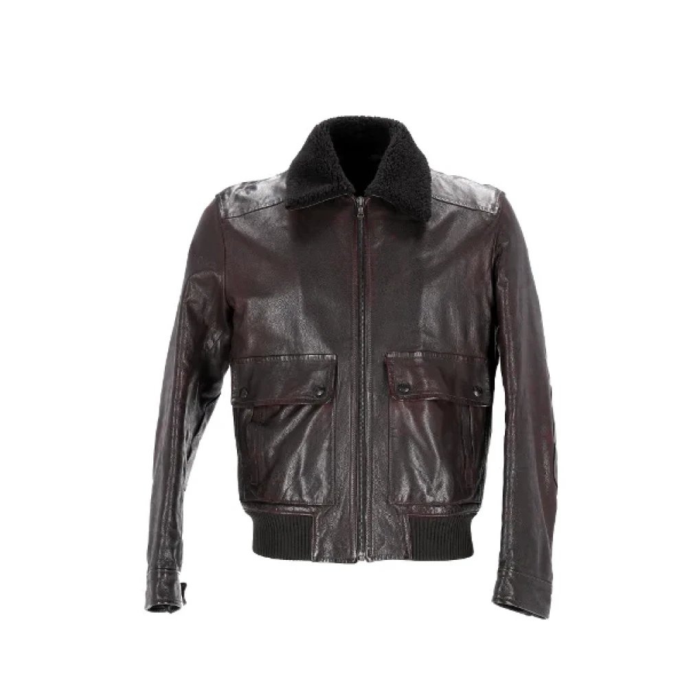 Prada Vintage Pre-owned Leather outerwear Brown Heren
