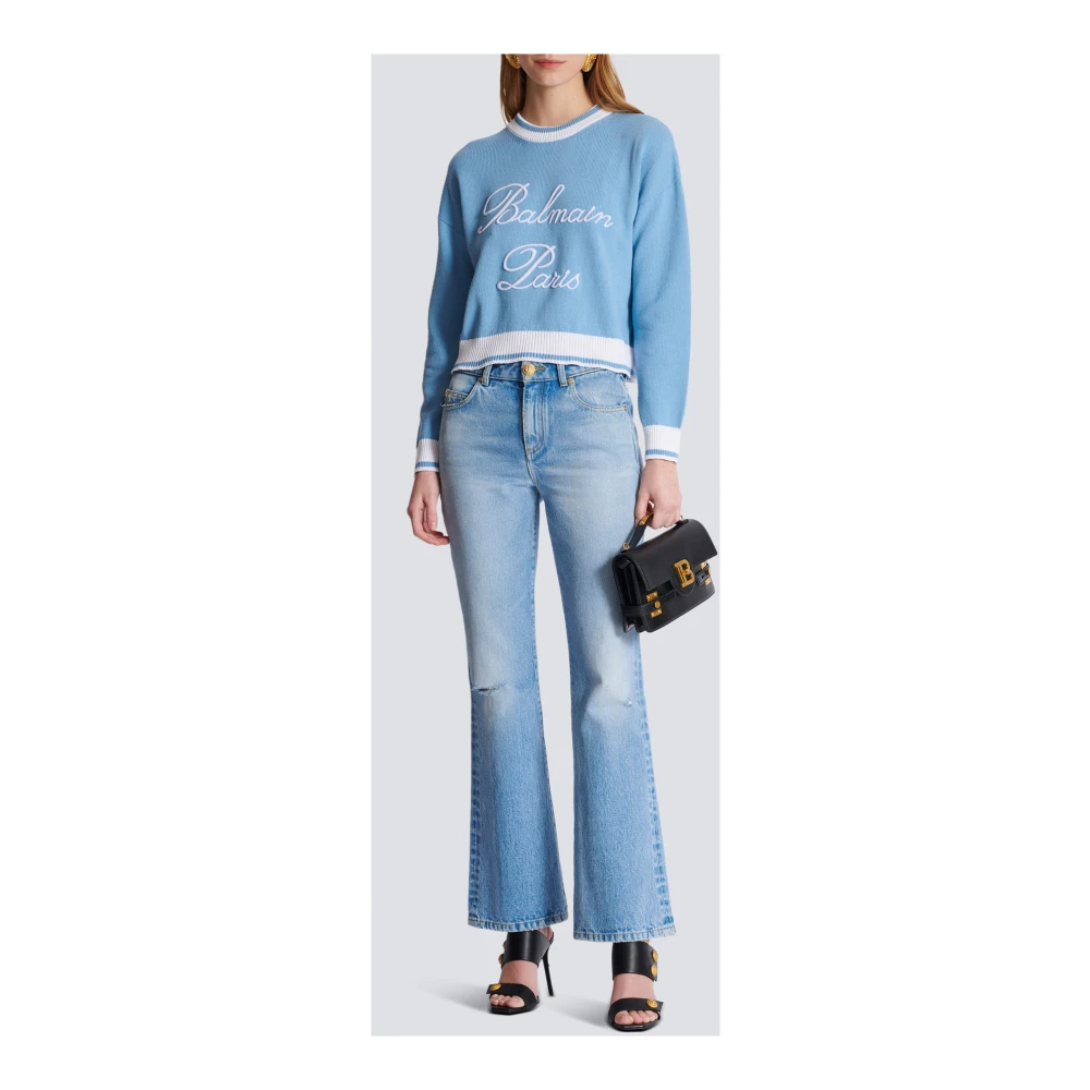 Balmain Signatuurgebreide trui Blue Dames