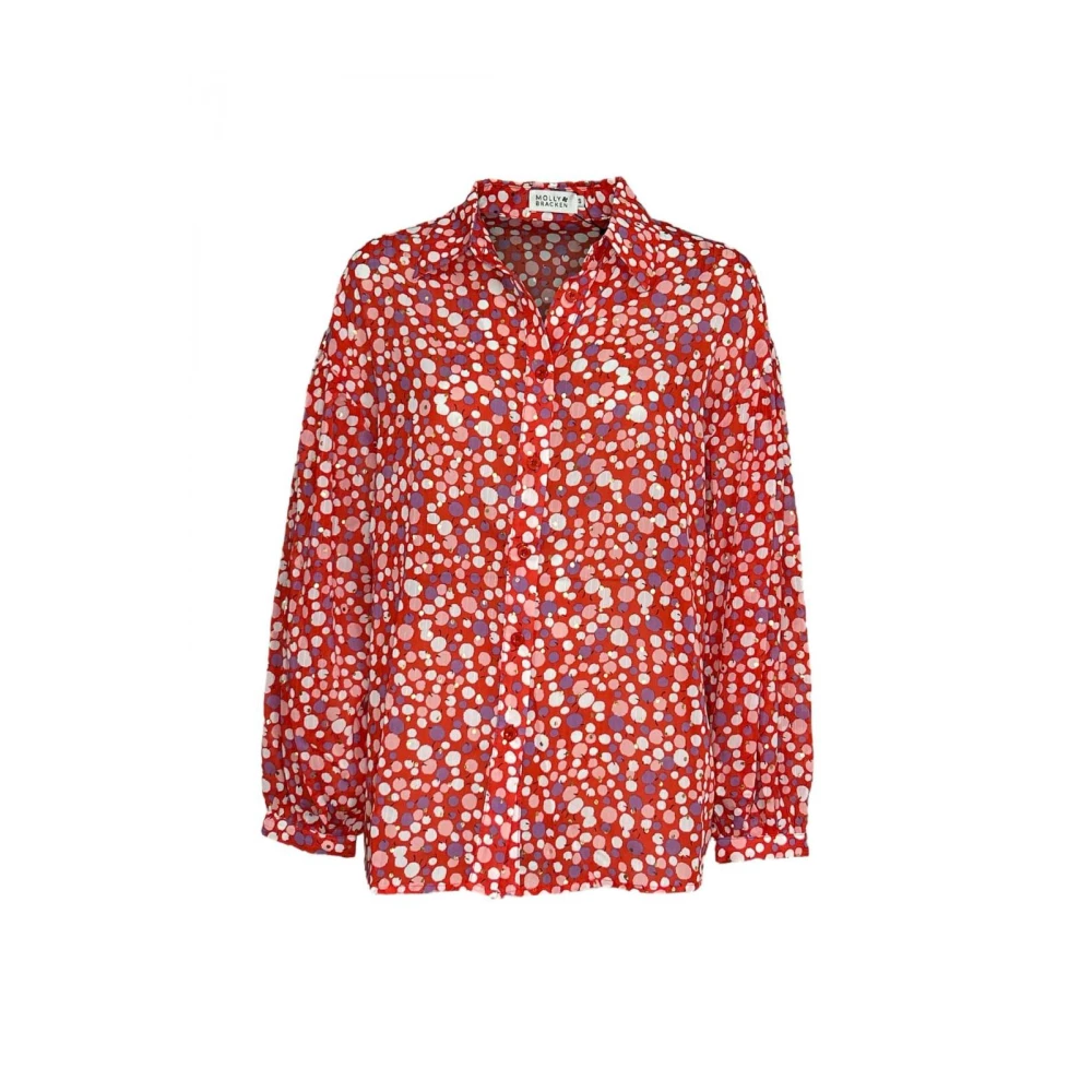 Molly Bracken Gestreept Polyester Pofmouw Blouse Red Dames