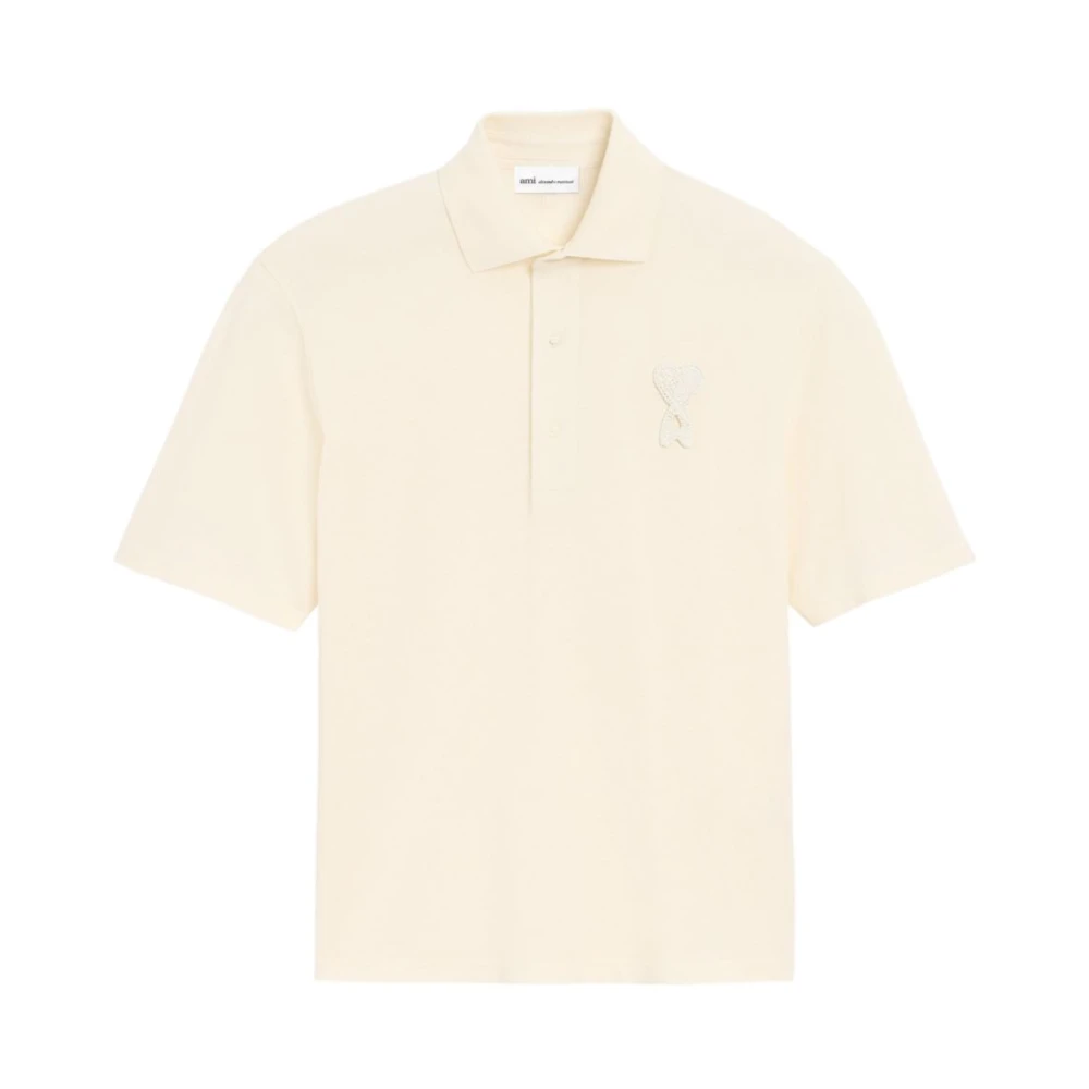 Ami Paris Men's Beige Polo Shirts, M, Logo-Patch Polo
