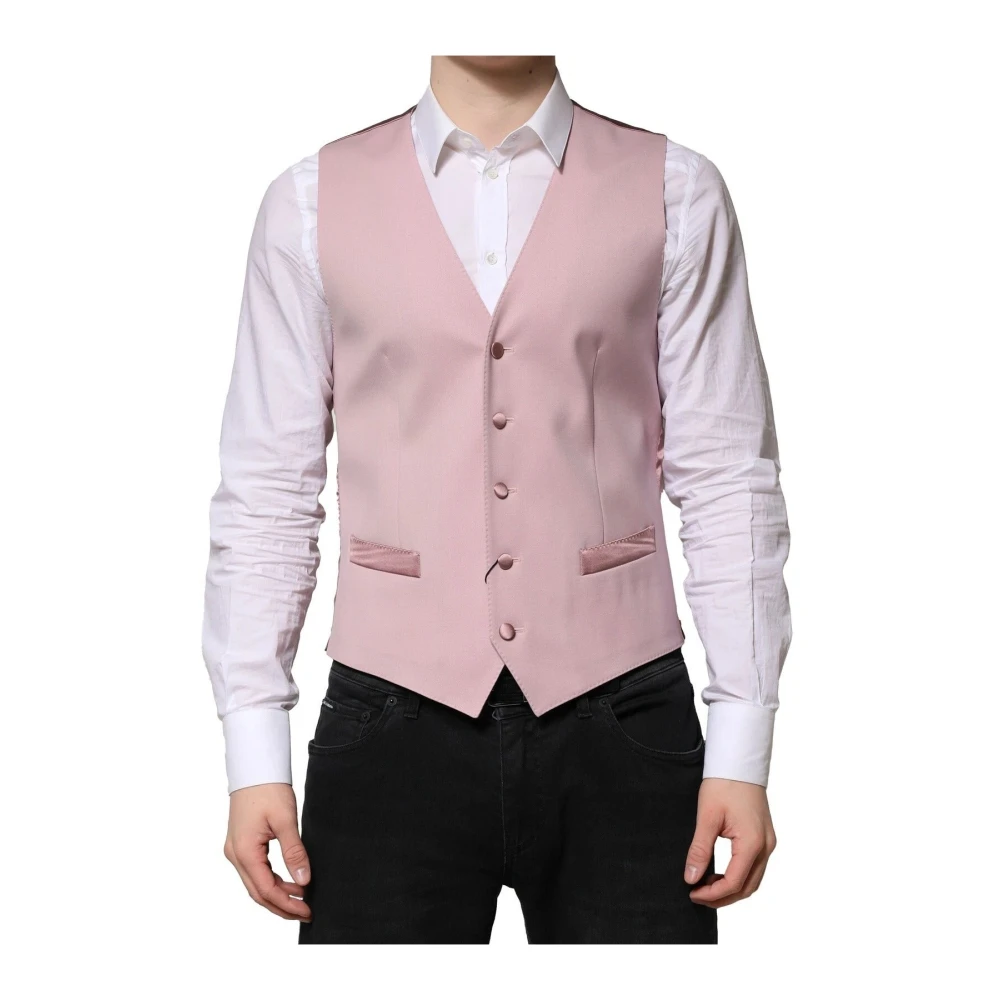 Dolce & Gabbana Men's Pink Wool Formal Dress Vest