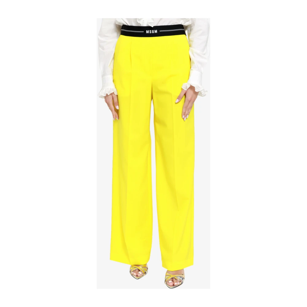 Msgm Gele Wollen Broek Rechte Pijp Yellow Dames