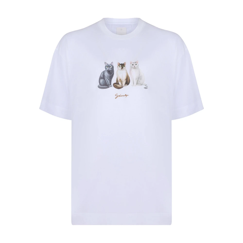 Givenchy T-shirt met kattenprint wit White Heren