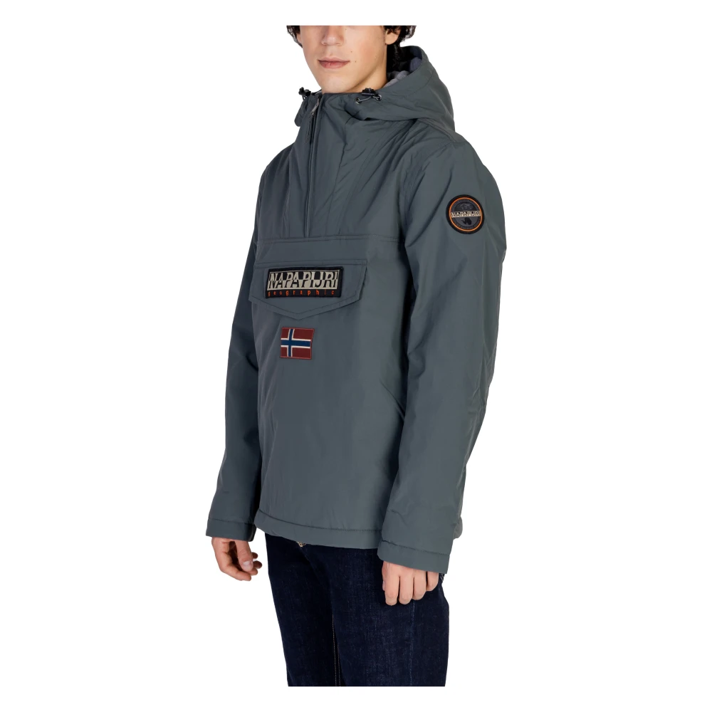 Napapijri Groene V-hals Hoodie met Rits Green Heren