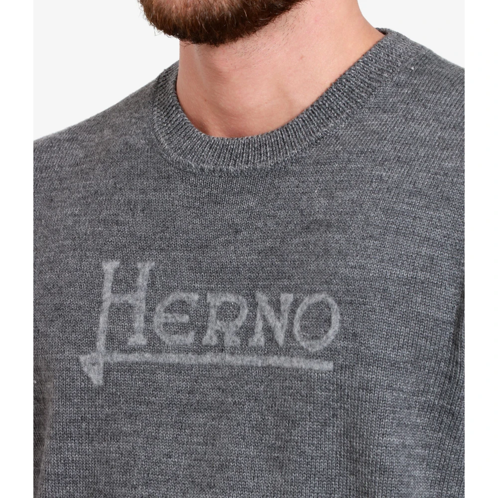 Herno Grijze Wollen Blend Gebreide Trui Gray Heren