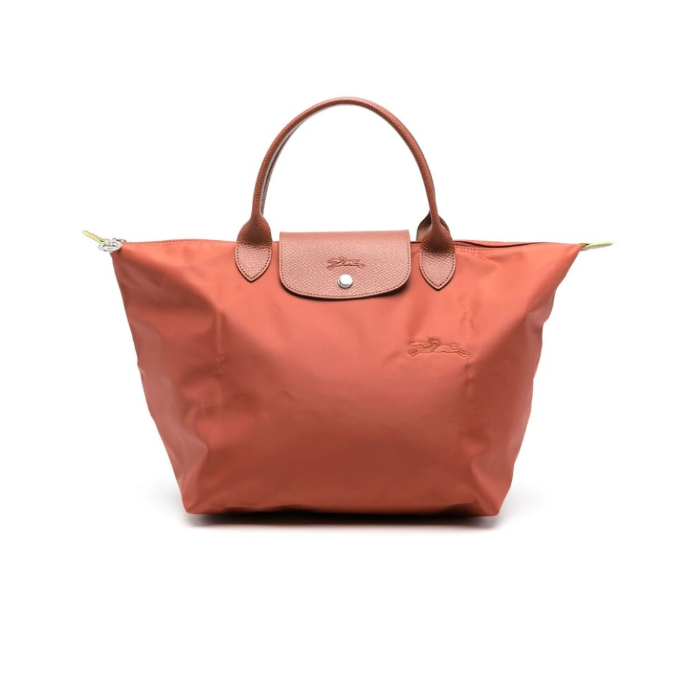 Longchamp Kastanjebruine Getextureerde Geborduurde Tas Brown Dames