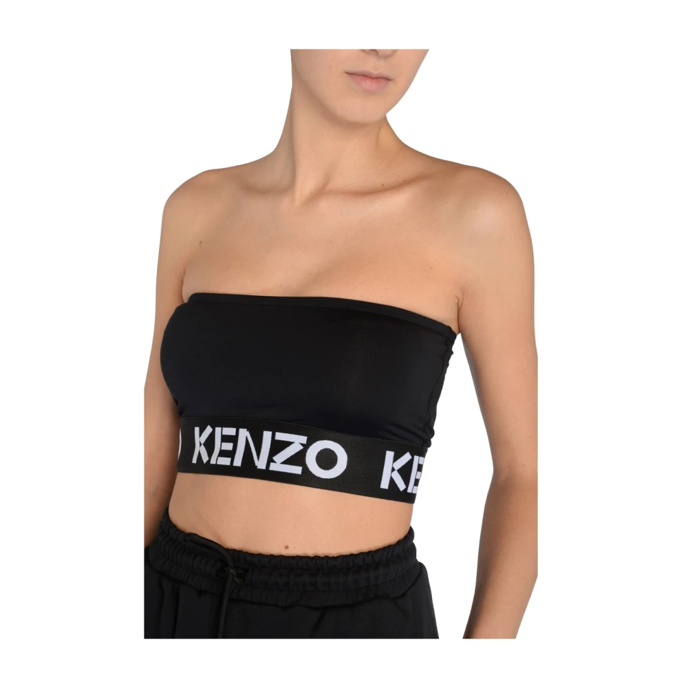 Kenzo Zwart elastisch bandtopje met wit logo Black Dames