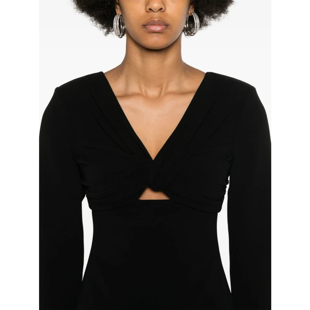 Self Portrait Zwarte V-hals Lange Mouw Jurk Black Dames