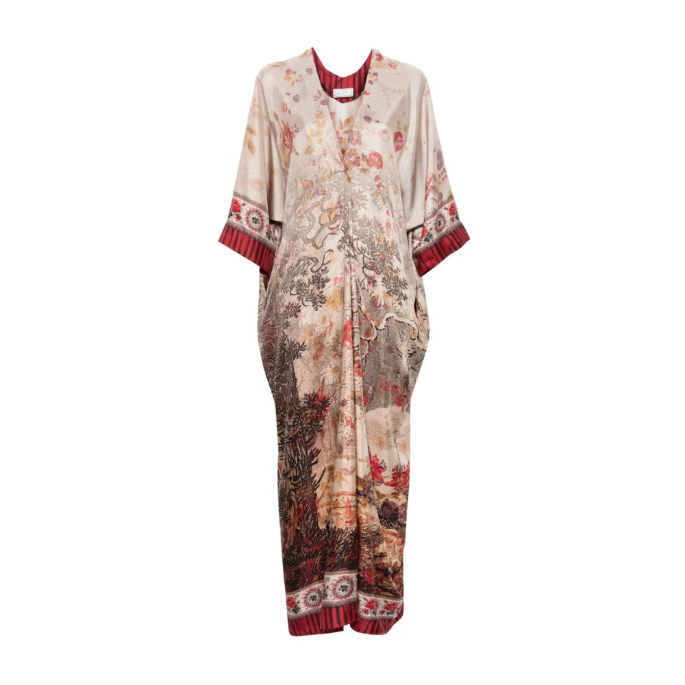 Pierre-Louis Mascia Bruine V-hals Korte Mouw Jurk Multicolor Dames