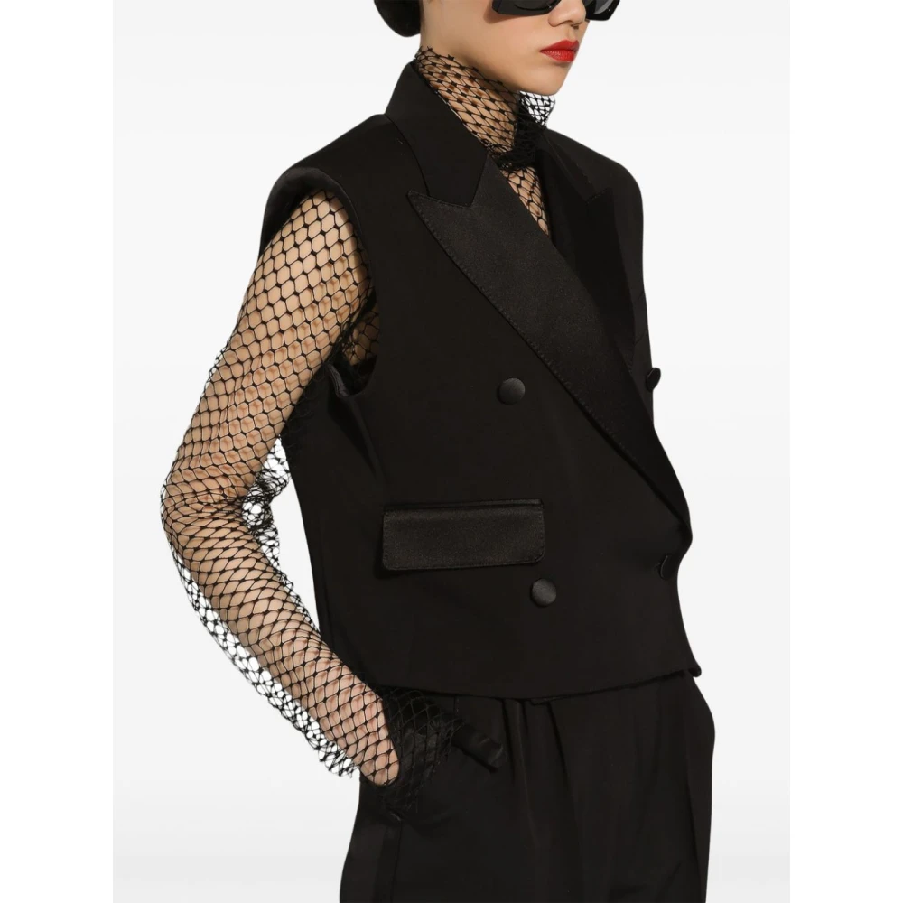 Dolce & Gabbana Zwarte Mouwloze Double-Breasted Wollen Jas Black Dames
