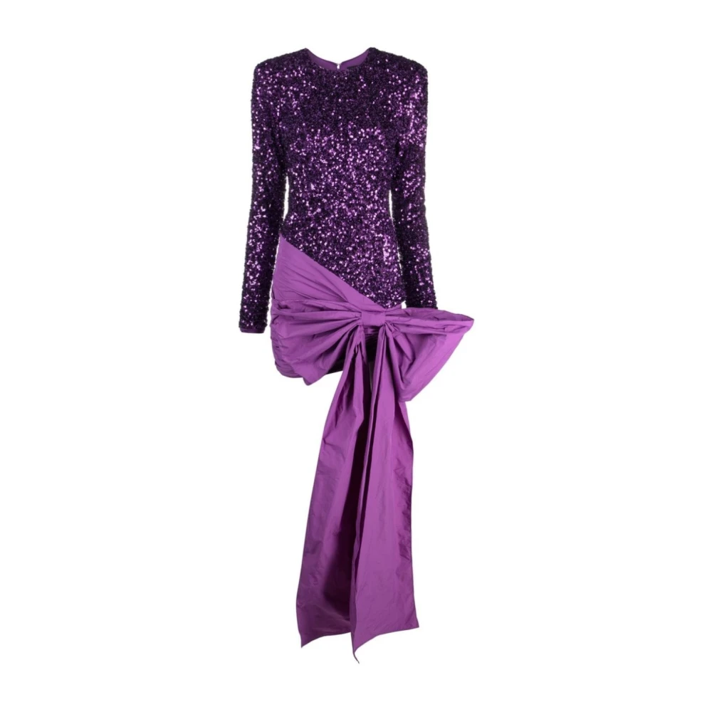 Rotate Birger Christensen Bow Minidress met Korte Mouwen Purple Dames