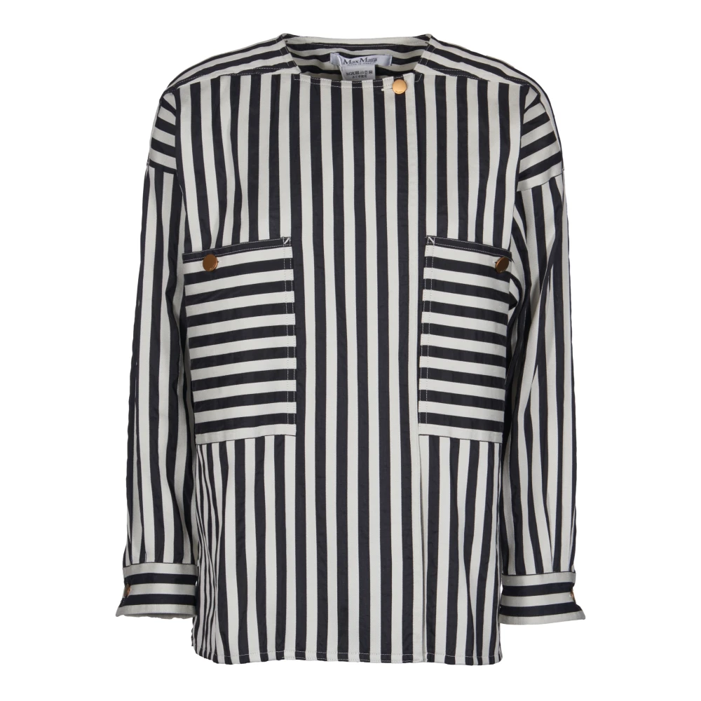 Max Mara Gestreepte Katoen Zijden Shirt White Dames