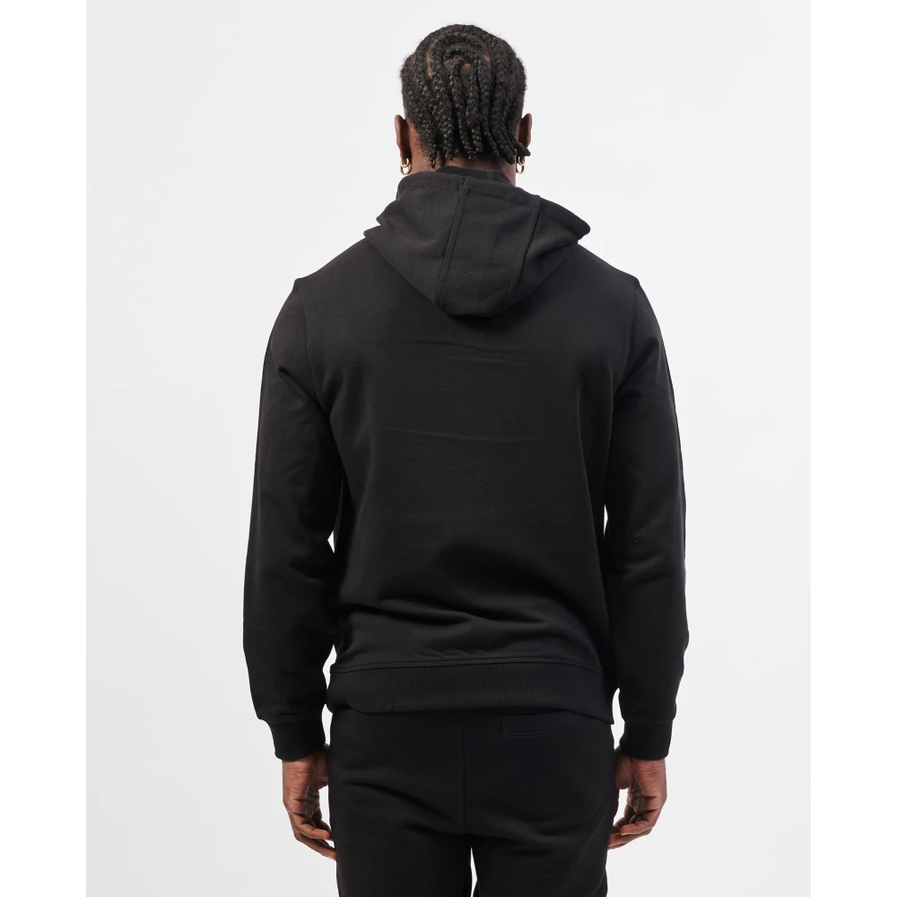 Hugo Boss Zwarte French Terry hoodie met rode logopatch Black Heren