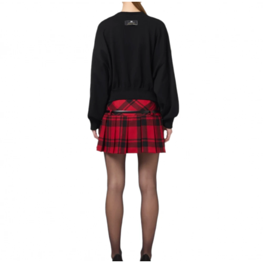 Elisabetta Franchi Rode Tartan Korte Rok Zwarte Riem Multicolor Dames