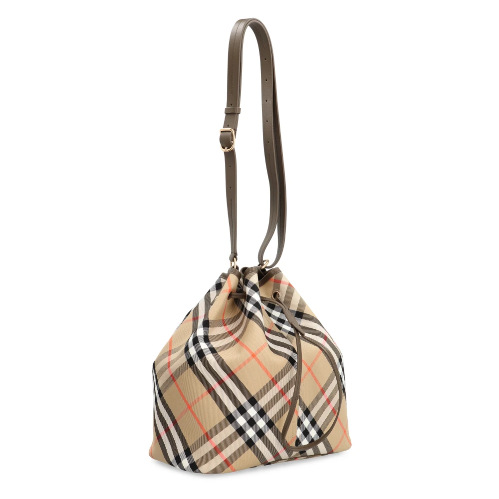 Burberry Geruite Bucket Bag met Leren Details Beige Dames