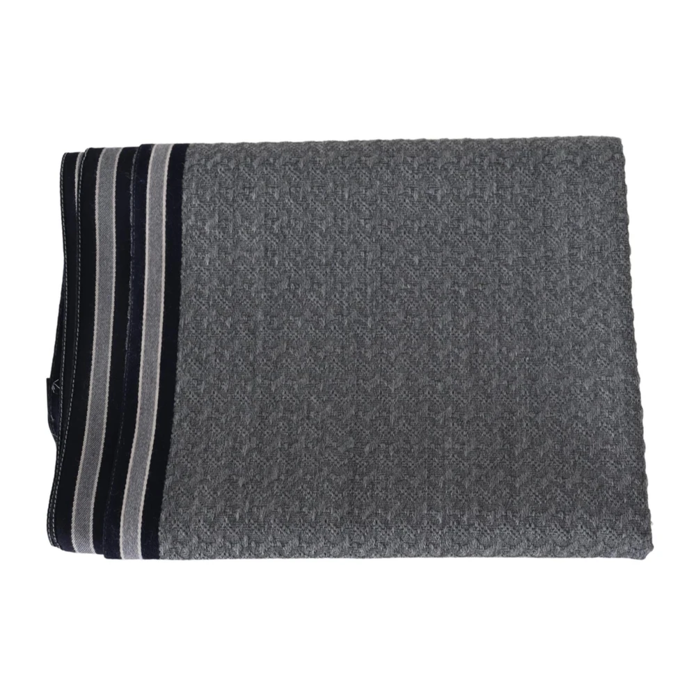 Missoni Unisex Gray Striped Wool Scarf With Logo Embroidery