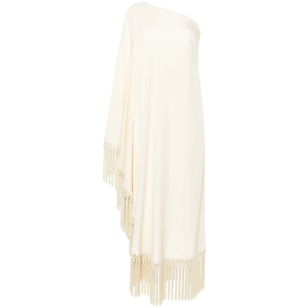 Taller Marmo Ivoor Wit Fringed One-Shoulder Jurk Beige Dames